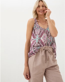 FatFace Flora Cotton Linen Detail Paisley Top