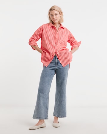 Cotton Poplin Oversized Long Sleeve Stripe Shirt