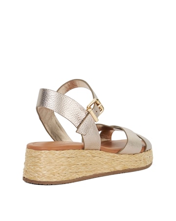 Dune Littleton Gold Leather Wedge Sandals - Wide Fit (E)