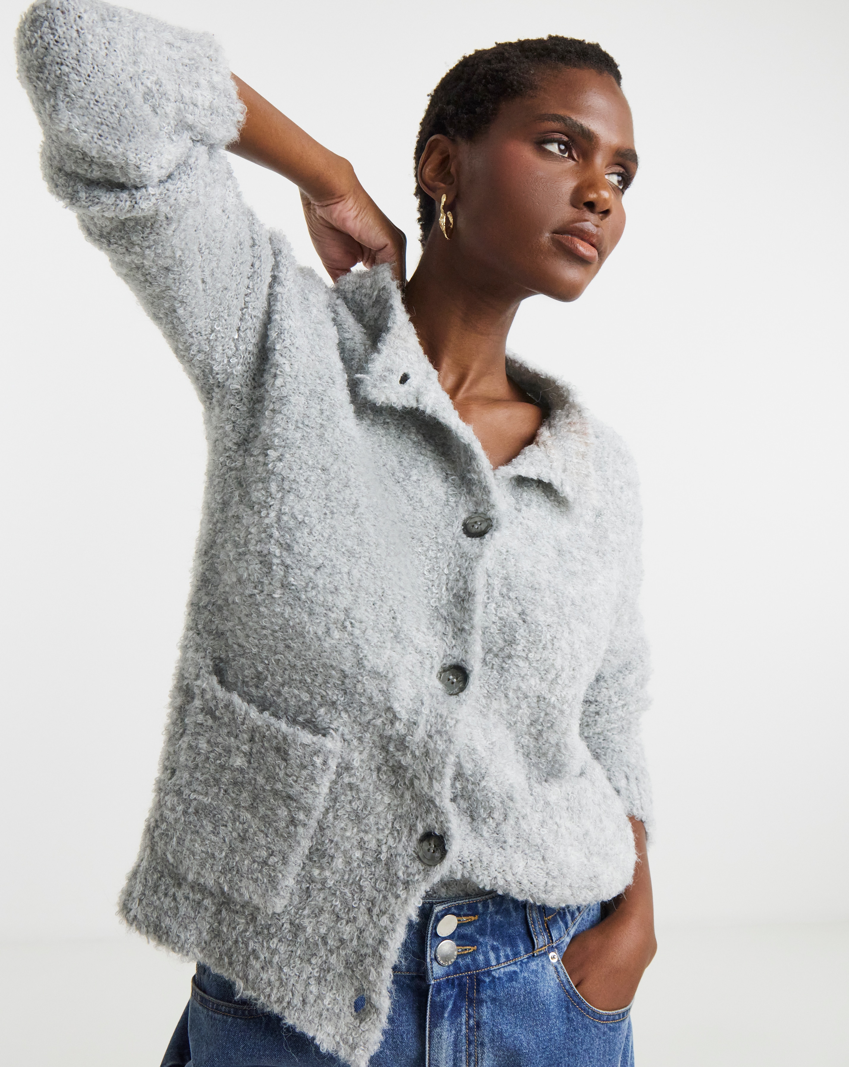 トップス Silk Valley Set Cardigan gray Skraistas: Fog Grey Silk Mohair Cropped Cardigan – The Knotty Ones