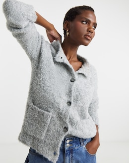 Grey Boucle Cardigan