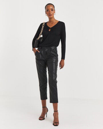 Black Front Keyhole Detail Long Sleeve Top