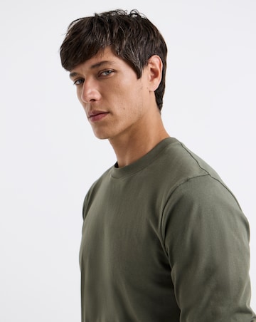 Long Sleeve Crew Neck T-Shirt Long Length-Olive
