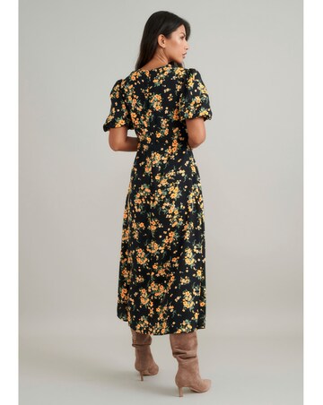 Nobody's Child Benita Midi Dress Yellow and Black Ditsy Floral