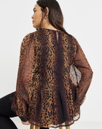 Simply Be Animal Print Puff Sleeve Shirred Top