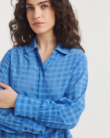 Blue Grid Long Sleeve Relaxed Shirt