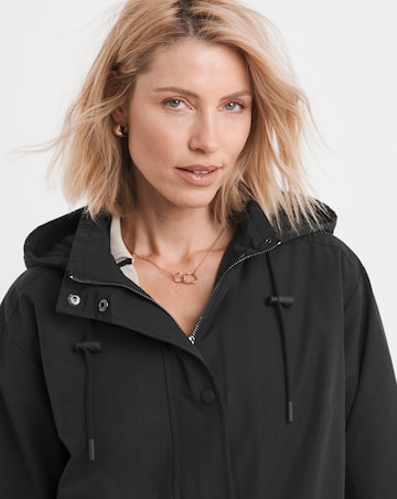 Black Longline Shower Resist Rain Jacket