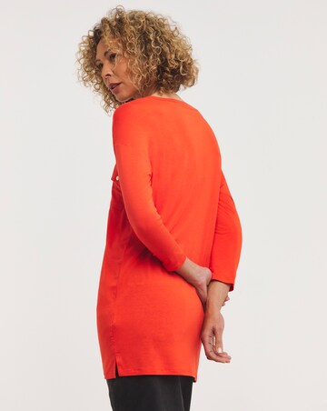 Red Utility Pocket Three Quarter Sleeve Tunic