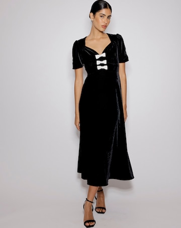 Nobody's Child Velvet Bow Puff Sleeve Midi Dress