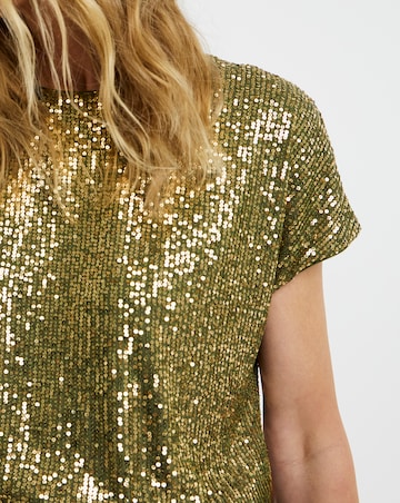 Sequin Longline Curved Hem Top