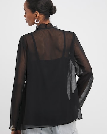 Black Tie Detail Ruffle Blouse