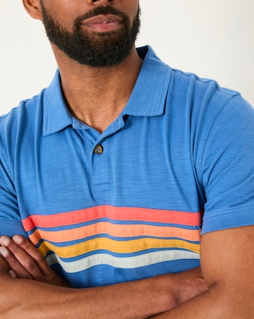 FatFace Chest Stripe Short Sleeve Polo - Blue