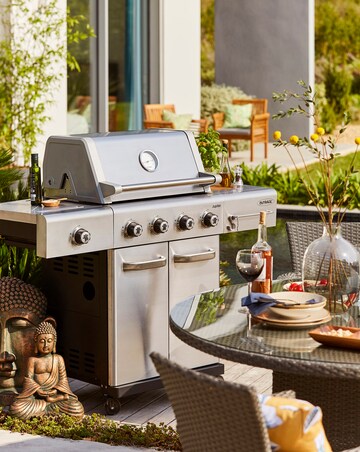 Outback Jupiter 4 Burner Stainless Steel Hybrid BBQ with Chopping Board