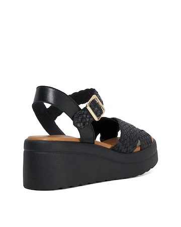 Dune Kinleys Black Leather Woven Flatform Sandals - Standard Fit (D)