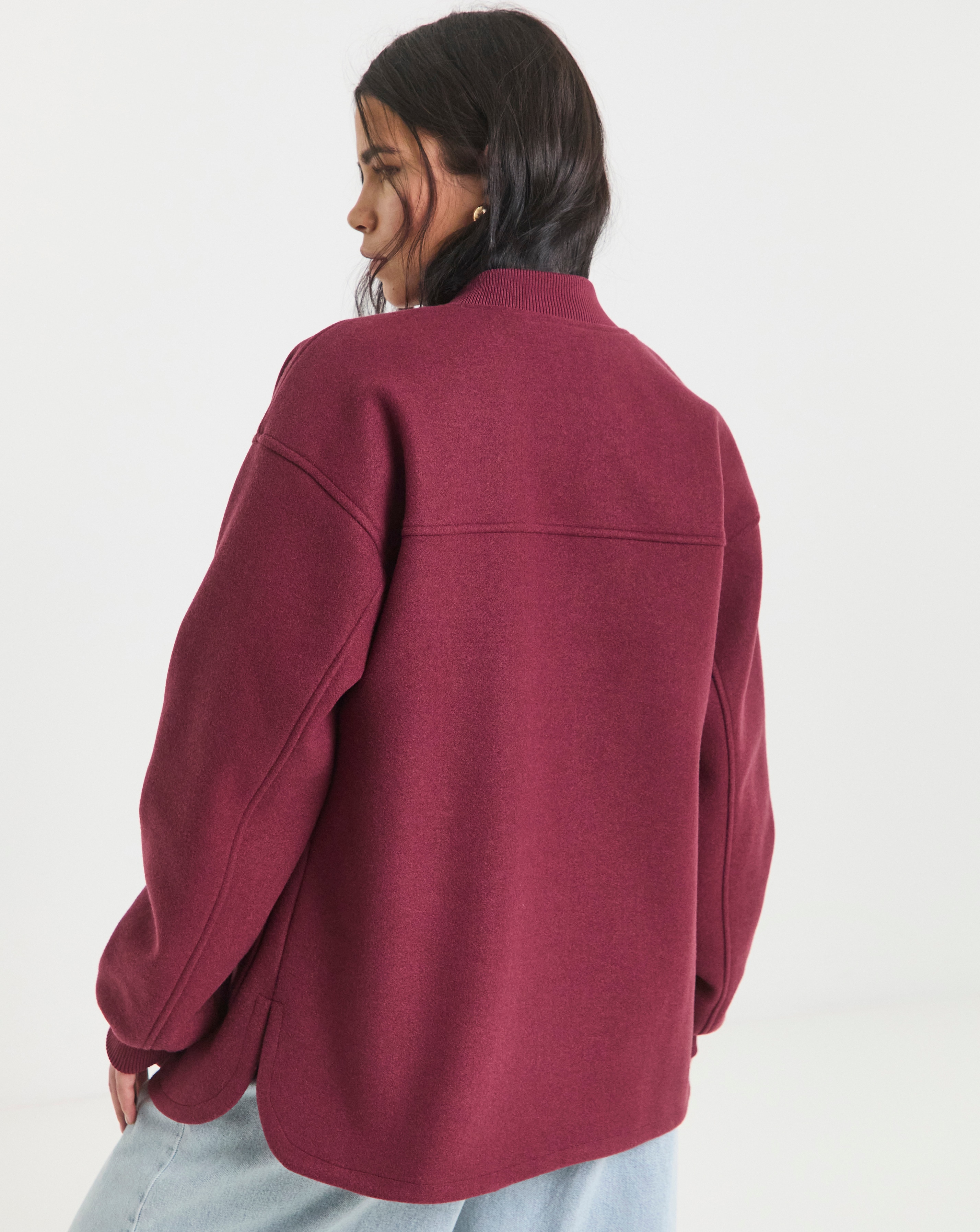 Simply Be Burgundy Soft Zip Through Bomber Jacket | JD Williams