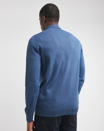 Blue Cotton 1/4 Zip Funnel Neck