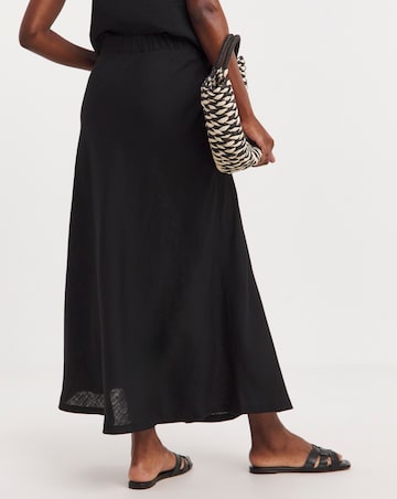 Black Linen Bias Cut Maxi Slip Skirt