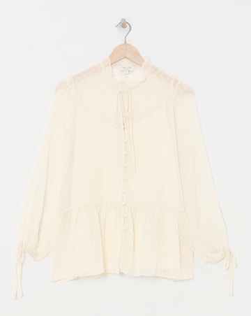 Womens Dobby Frill Smock Blouse - Ivory