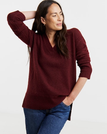 Wine V Neck Side Rib Tunic