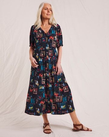 Julipa Printed Textured Crinkle Midi Dress