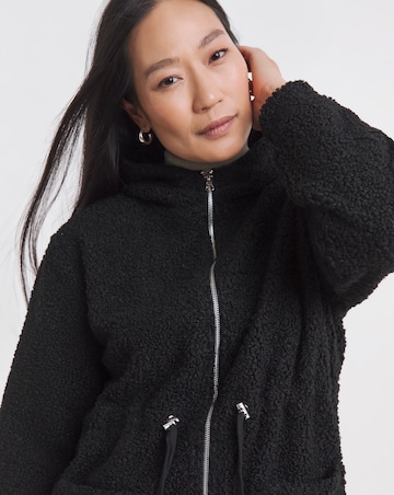 Borg Zip Through Tie Detail Longline Hoodie