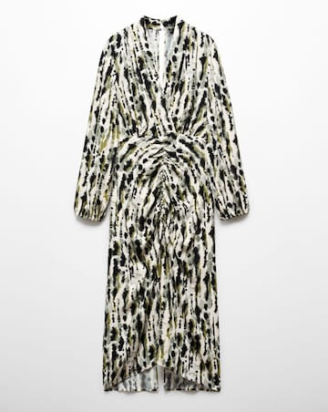 Mango Printed Dress With Ruffled Detail