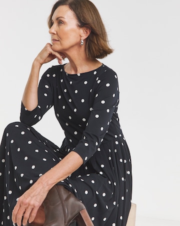 Pleated 3/4 Sleeve Slash Neck Dress