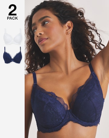 Pretty Secrets (2 Pack) New Ella Padded Plunge Wired Bras (B-G) Navy/White