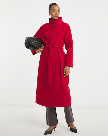 Red Funnel Neck Longline Coat