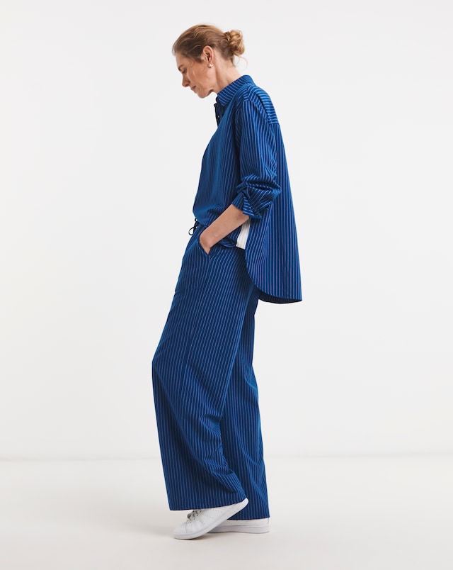 Stripe Twill Drawstring Wide Leg Trouser