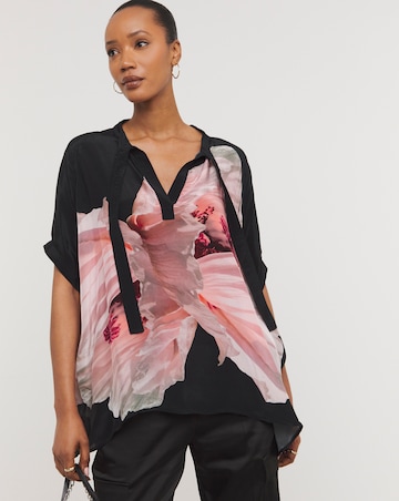 Religion Tie Neck Vegan Silk Flower Top