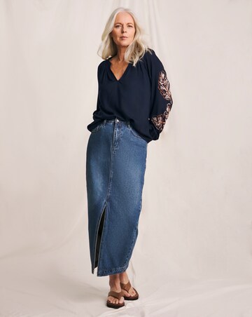 Julipa Palm Embroidered Navy Blouse