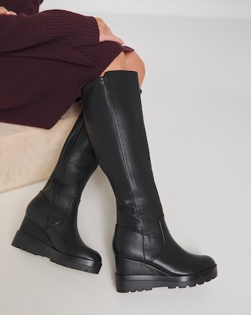 Leyner Stretch Wedge Knee High Boots - Extra Wide Fit (EEE) & Standard Calf