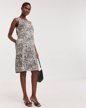 Printed Linen Sleeveless Shift Dress