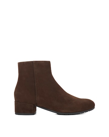 Dune Pippie Brown Suede Low-Heel Ankle Boots Wide Fit