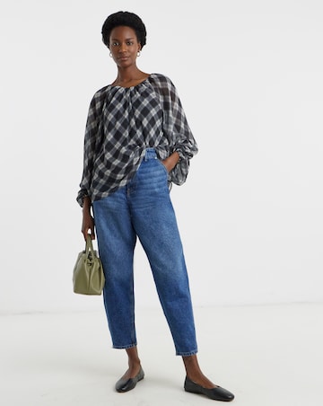 Check Volume Sleeve Blouse