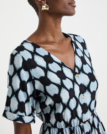 Contrast Print Button Through Dress