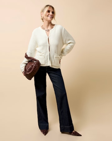 Little Mistress Cream Knitted Bow Pocket Detail Cardigan