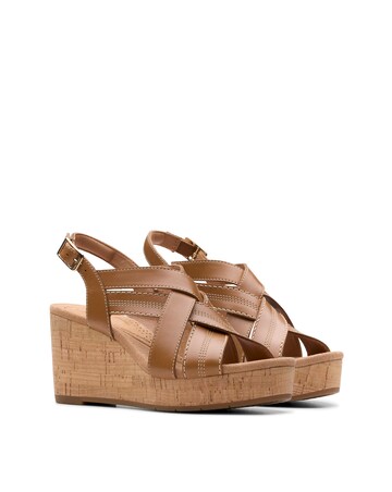 Clarks Tan Sabina Sling Wedge Sandal -Wide Fit (E)
