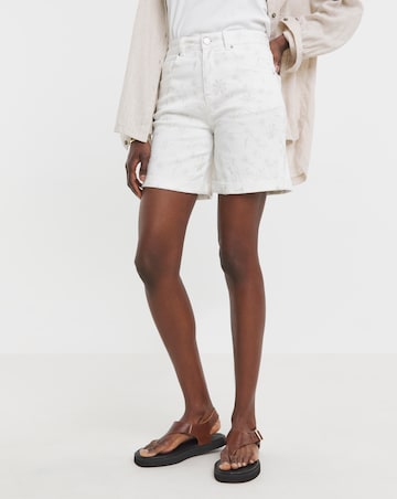 White Floral Embroidered Denim Shorts