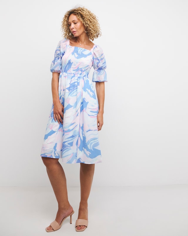 French Connection Dalia Verona Smocked Midi Dress