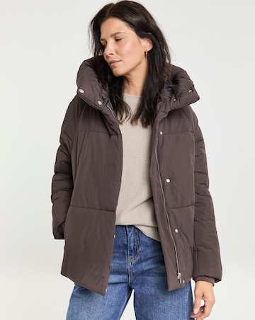 Chocolate Funnel Neck Padded Coat
