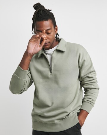 1/4 Zip Relaxed Fit Polo Sweatshirt- Khaki