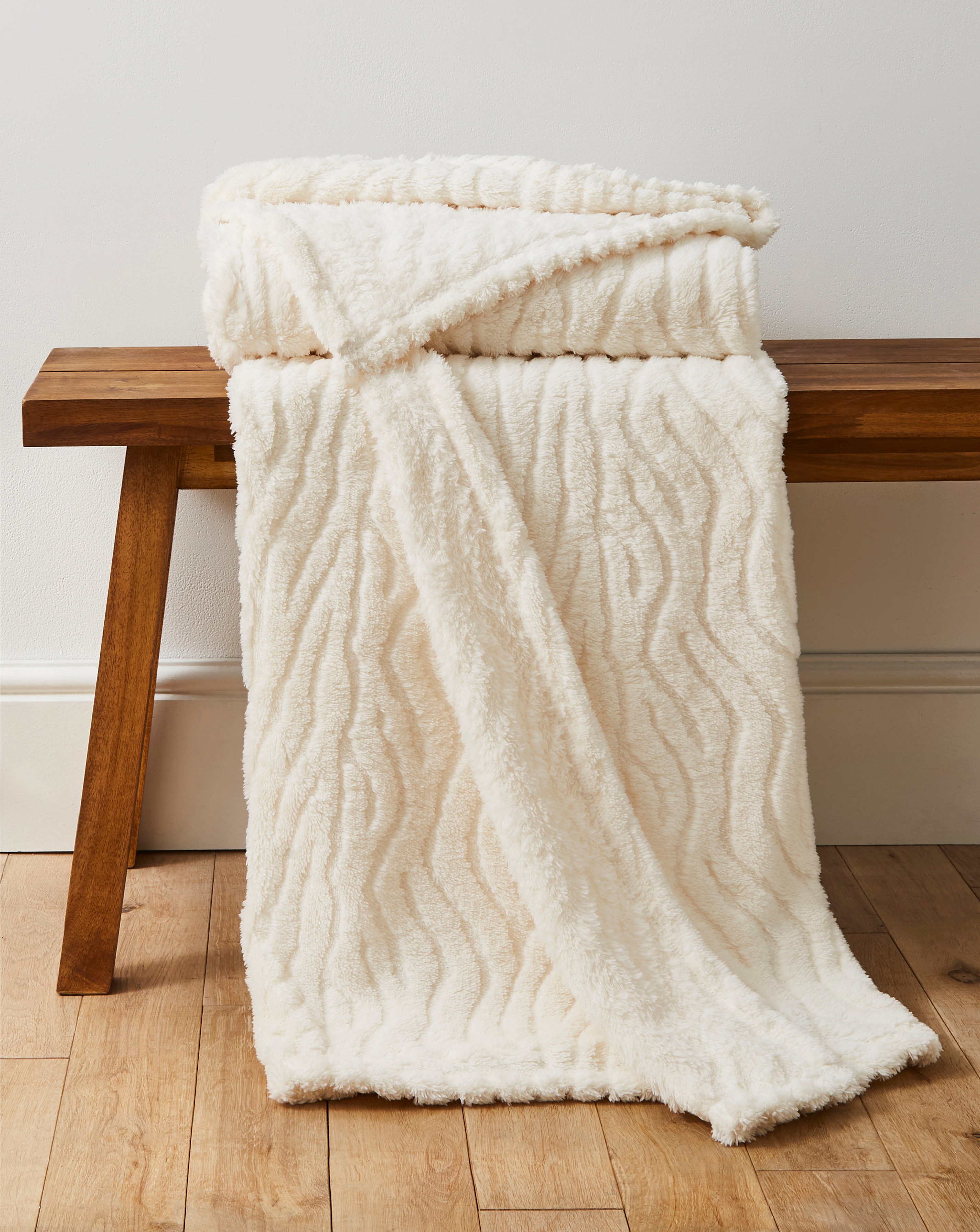 Textured Wavy Fleece Throw - Ivory | JD Williams