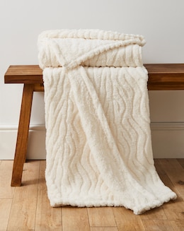 Textured Wavy Fleece Throw - Ivory