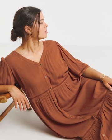 Simply Be Rust Crinkle Tiered Maxi Dress with Ladder Trim