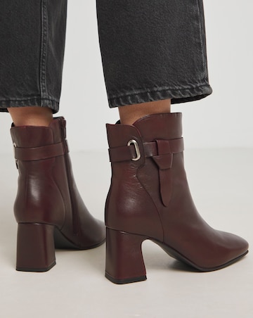 Kathy Heeled Leather Boot With Wrap Around Detail - Wide Fit (E)