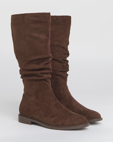 Pebble Knee High Ruched Boots - Wide Fit (E) & Super Curvy Calf