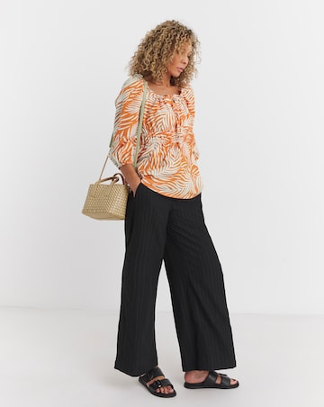 Orange Print Square Neck Linen Top
