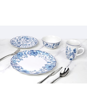 Waterside 16 Piece Blue Floral Dinner Set